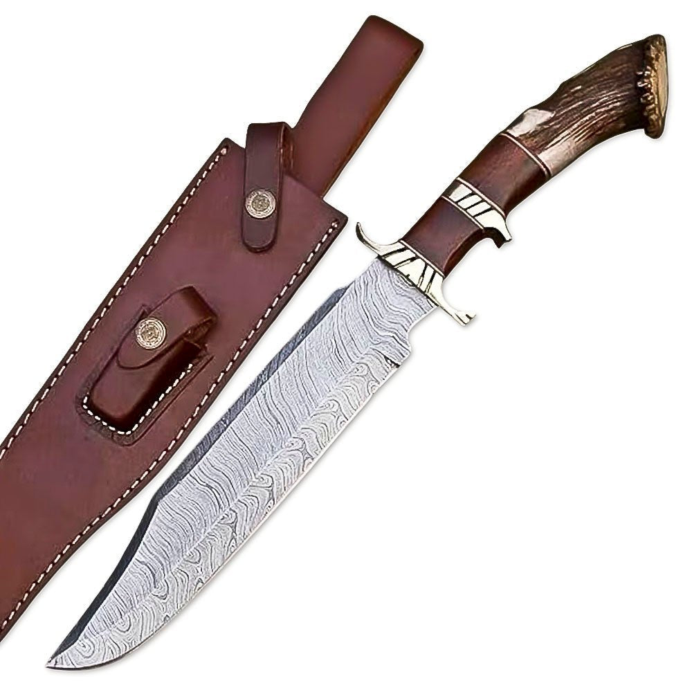 Hunting Bowie Knife Stag Crown Antler 15 Inch