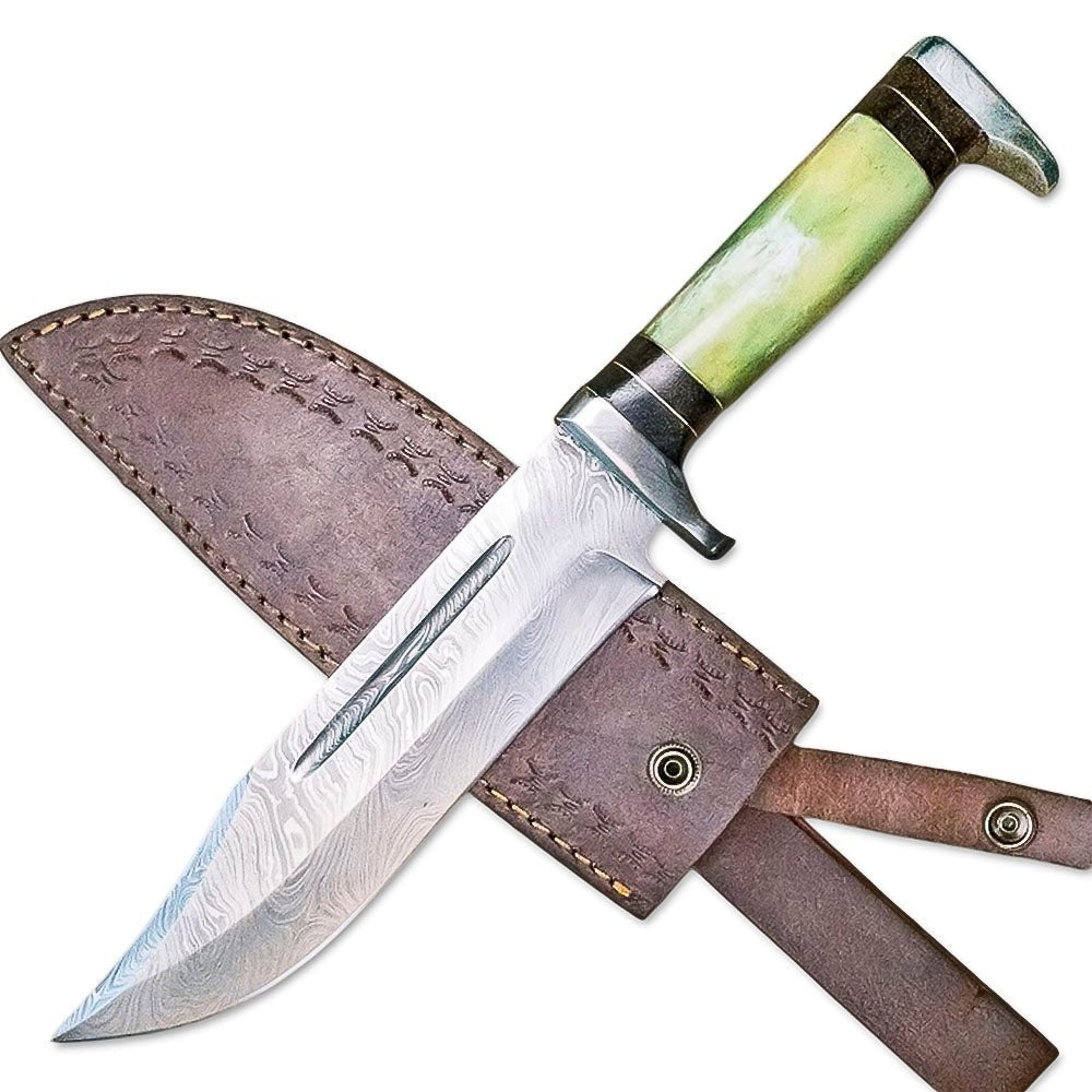 Bowie Knife Green Bone Handle Hunting 13 Inch
