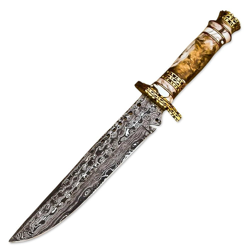 Bowie Hunting Knife Textured Bone Fixed Blade 13 Inch