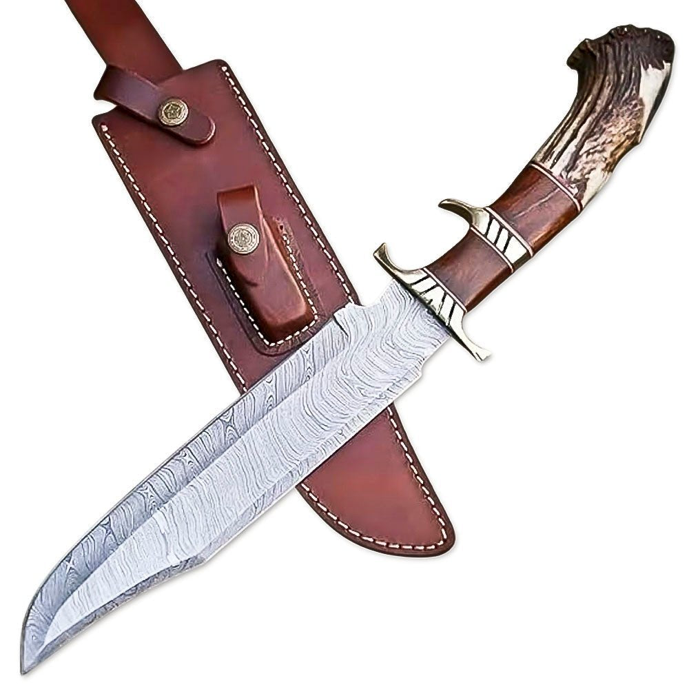 Hunting Bowie Knife Stag Crown Antler 15 Inch