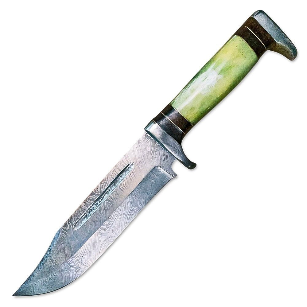 Bowie Knife Green Bone Handle Hunting 13 Inch