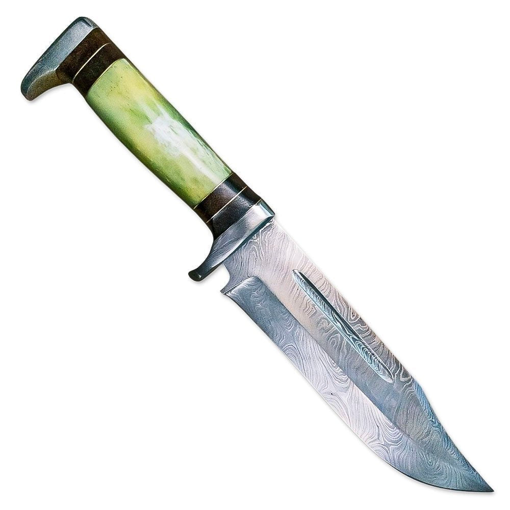 Bowie Knife Green Bone Handle Hunting 13 Inch