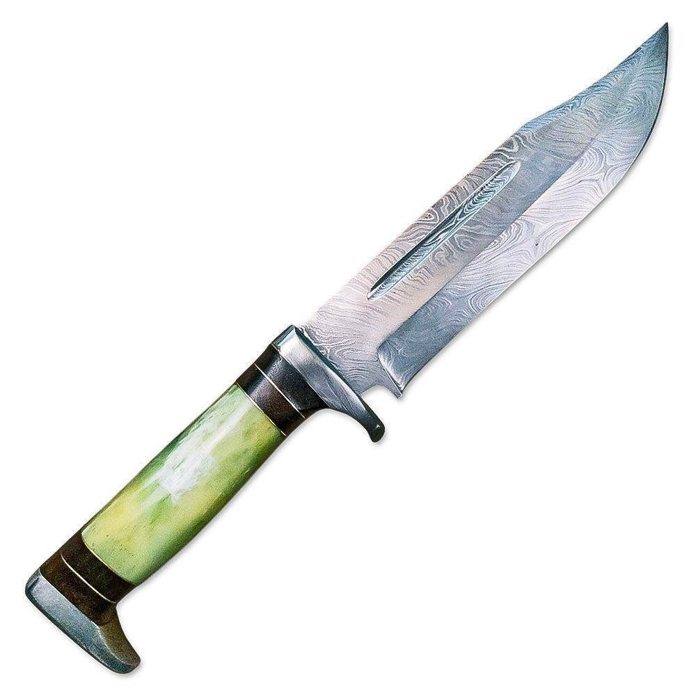 Bowie Knife Green Bone Handle Hunting 13 Inch