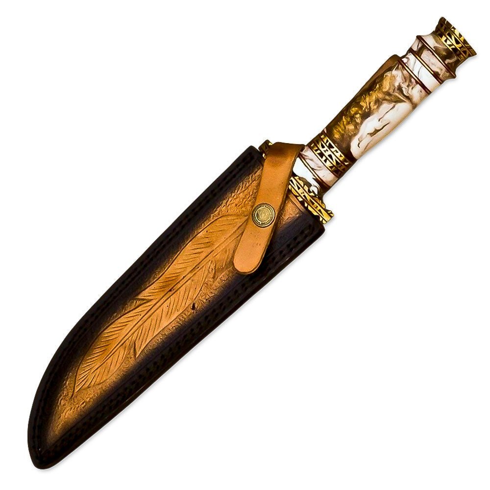 Bowie Hunting Knife Textured Bone Fixed Blade 13 Inch