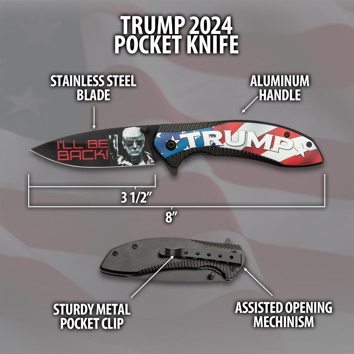 Trump 2024 I'll Be Back Spring Assisted Pocket Knife