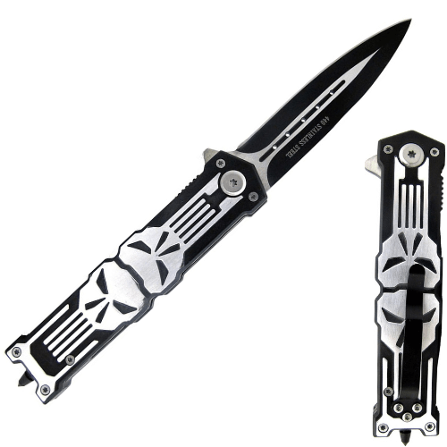 Glass Breaker Spring Assisted Black Knife From Punisher
