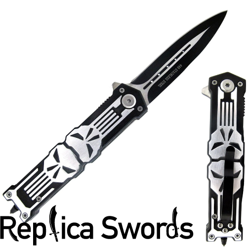 Glass Breaker Spring Assisted Black Knife From Punisher