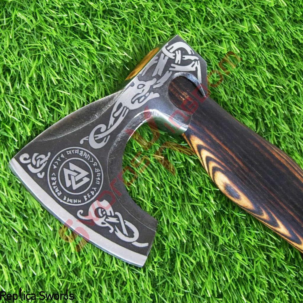 Custom Gift Forged Carbon Steel Viking Axe Hatchet Rose Wood Shaft, Throwing Bearded Camping Axe