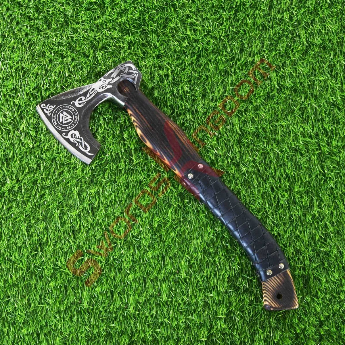 Custom Gift Forged Carbon Steel Viking Axe Hatchet Rose Wood Shaft, Throwing Bearded Camping Axe