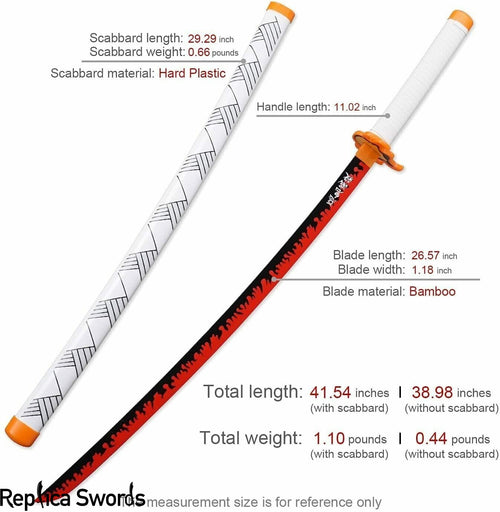 41" Demon Slayer Kyojuro Rengoku Samurai Sword Wooden Katana