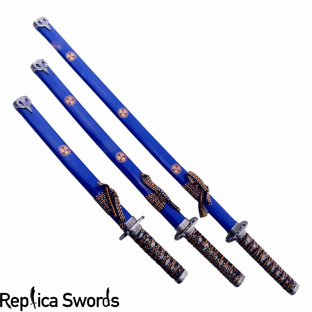 Ninja Symbol Blue Samurai 3-piece Swords Set Replica