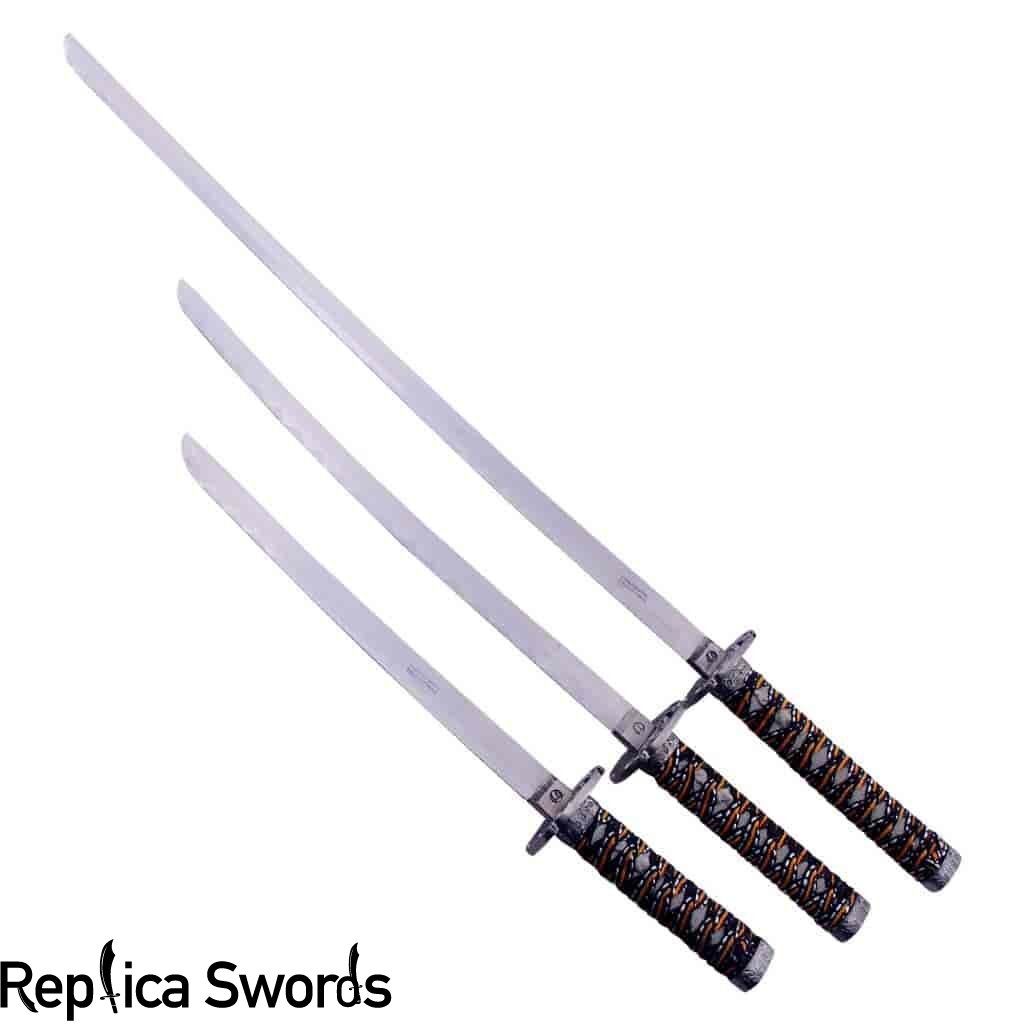 Ninja Symbol Blue Samurai 3-piece Swords Set Replica