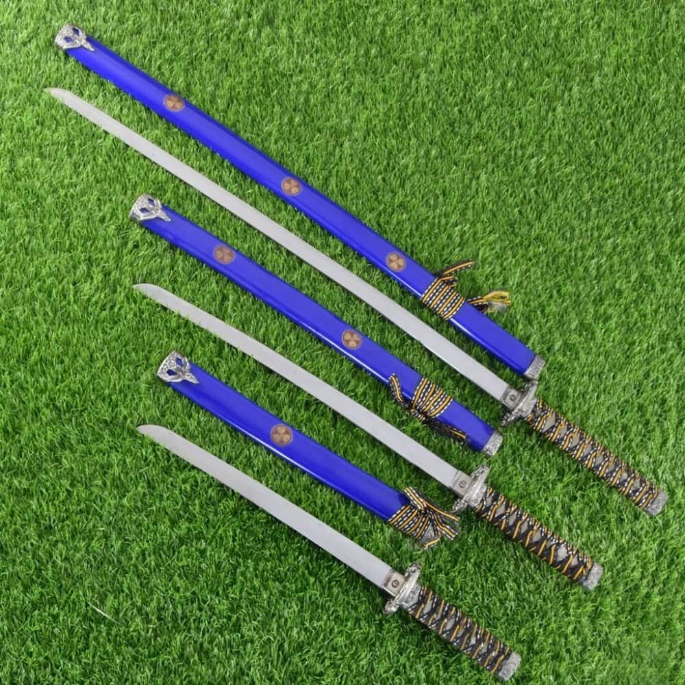 Ninja Symbol Blue Samurai 3-piece Swords Set Replica