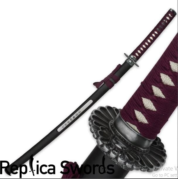 Purple Samurai Warrior Sword with Open Scabbard