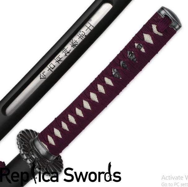 Purple Samurai Warrior Sword with Open Scabbard