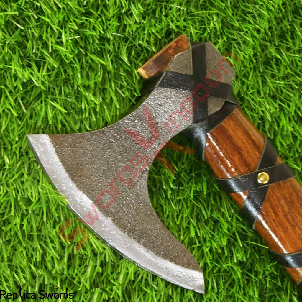 Smith Custom Forged Carbon Steel Viking Axe Throwing Rose Wood Shaft, Viking Bearded Camping Axe