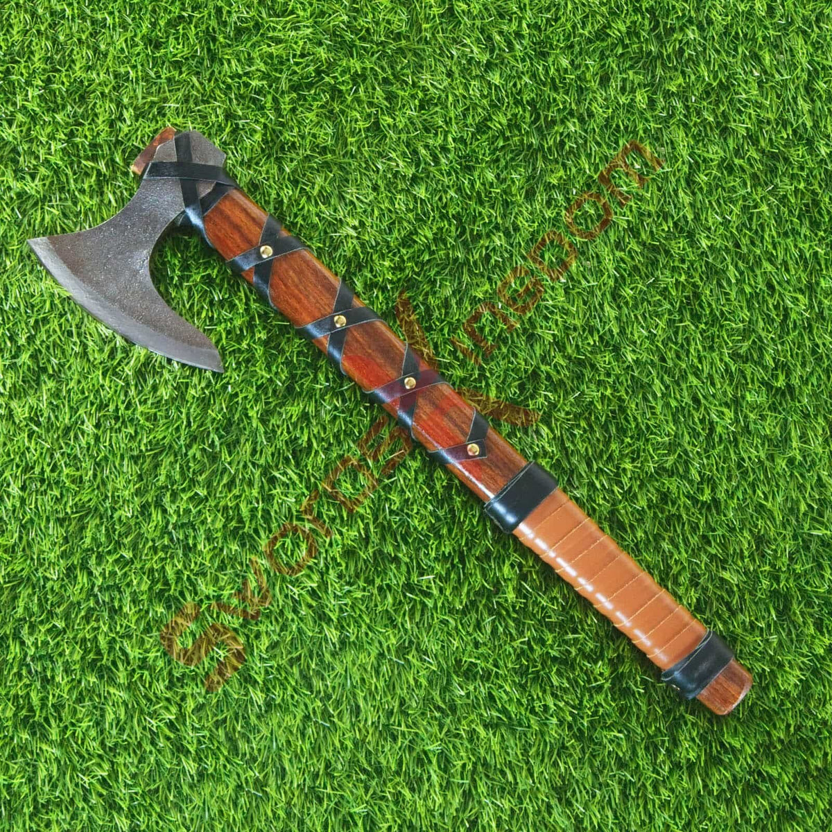 Smith Custom Forged Carbon Steel Viking Axe Throwing Rose Wood Shaft, Viking Bearded Camping Axe