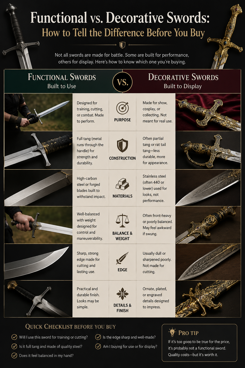 Functional vs. Decorative Swords: How to Tell the Difference Before You Buy 2 decorative vs functional swords